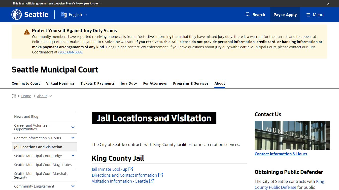Jail Locations and Visitation - Courts | seattle.gov